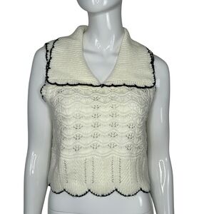 VICI Sweater Vest Women's Small Ivory Black Scallop Hem Coquette Feminine Y2K